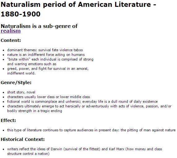 american literature through time Naturalism