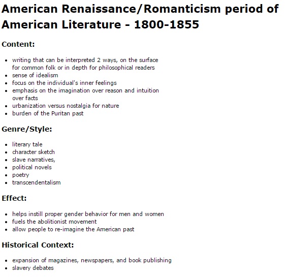 american literature through time Romanticism